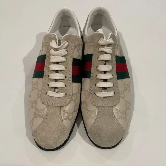 GUCCI Guccissima Leather Monogrammed GG Suede Striped Sneaker, Size 7 - Picture 5 of 10